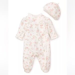 NWOT Little Me Newborn Girls' Vintage Rose Footie & Cap
